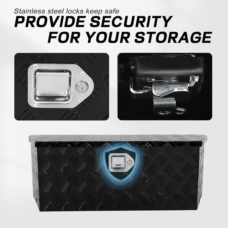 confote 35 Inch Heavy Duty Aluminum Stripes Plated Tool Box Pick Up Truck Bed RV Trailer Tongue Toolbox Waterproof Storage Organizer with Lock and Keys - 35 X 12 X 12 inch,Black - Image 4